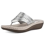 CLIFFS BY WHITE MOUNTAIN Women's Comate Rhinestoned Mini Wedge Flip Flop Sandal, Silver/Metallic/Smooth, 8 M