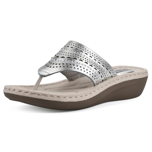 Image of CLIFFS BY WHITE MOUNTAIN Women's Comate Rhinestoned Mini Wedge Flip Flop Sandal
