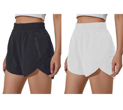 BMJL Women's High Waisted Running Shorts Black&White (2XL)  
BMJL Women's Pocket Sporty Short Gym Elastic (2XL,Black&Whi