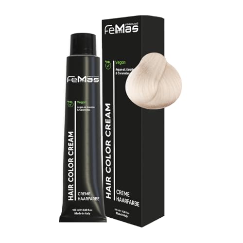FemMas Haarfarbe Extra Platinblond Perl Asch 12.81 I Creme Haarfarbe mit Arganöl, Keratin & Ceramiden I dauerthafte Haarfärbung oder Tönung für strahlende Farbergebnisse I 100 ml