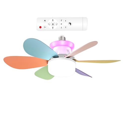 Ventilador de Techo Inteligente con Luz LED RGB | Lámpara Regulable Silenciosa con 3 Velocidades | Bombilla Extraíble E27 de Bajo Consumo para Dormitorio, Sala, Habitación Infantil y Oficina
