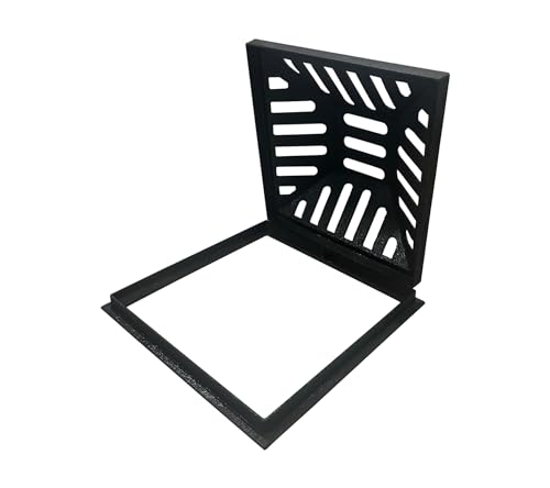 Natotela Ductile Iron Atrium Grate and Frame,18x18in Square Beehive Catch Basin Inlet, Metal Overflow Relief Gully Grates for Yard,Heavy Duty Swale Drain Grates Bolted with Base(Frame Size 20x20in)