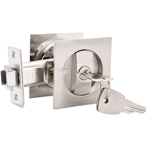 Cerradura para puerta corredera con manija mecánica push-pull en níquel satinado cepillado, cerradura de aleación de zinc para puertas correderas, puertas invisibles, cocina y balcón miniatura 1