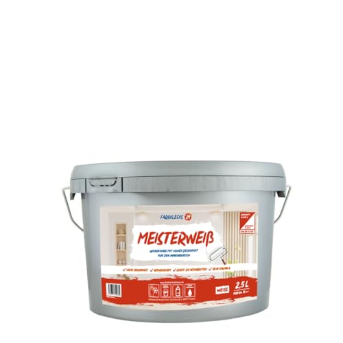 Farbklecks24 Meisterweiß (versch. Größen) Wandfarbe, weiss (2,5L), hohe Deckkraft