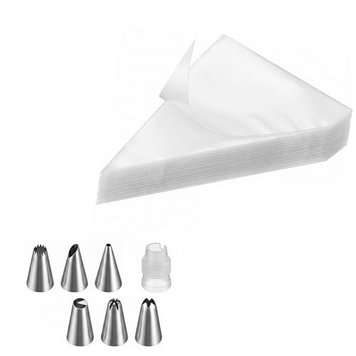 100 Piezas Mangas pasteleras desechables con 6 boquillas y 1 convertidor, Kit profesional de manga pastelera para decorar tartas, cupcakes, galletas, chocolate y dulces - resistente y fácil de usar
