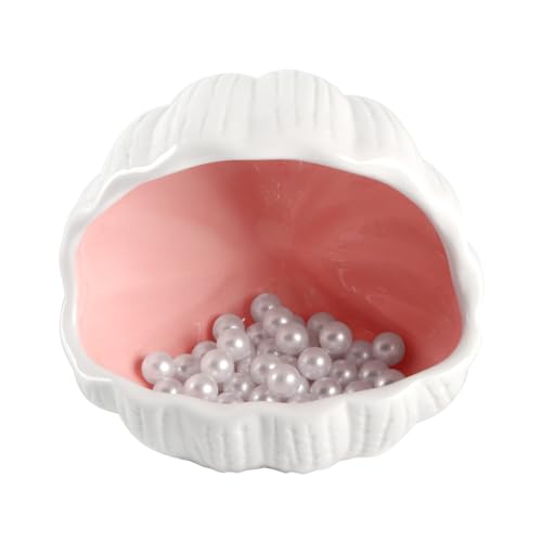 MC MEICHUANG Cute Betta Fish Tank Accessory Decorations Ceramic Conch Shell-Shaped House Aquarium Decor Thematic Ornament Hideout Cave for Shrimp Fish Playing or Hiding (Pink, Small with 50pcs Pearl)