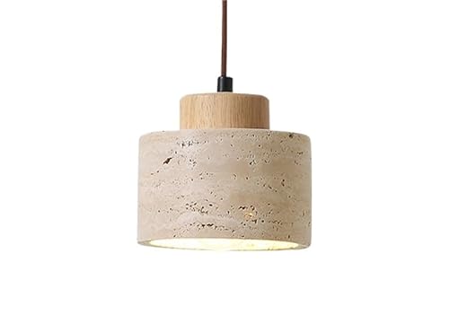 Nordic Natural Stone Cylinder Pendant Light Rustic Wood Chandelier Small