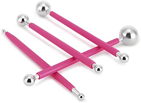 Ailaxq Cake Decorating Metal ball Fondant Tool, Fondant Cake Pan Flower Decorating Clay Flower Sugar Craft Ball Model DIY Tool (Pink)