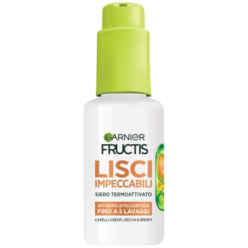 Garnier Fructis Siero Termoprotettore, Per Capelli Lisci e Lucenti a Lungo, Resistenti all'Umidità, Trattamento Lisciante alla Cheratina Vegetale e Olio di Argan, Lisci Cheratina, 50 ml
