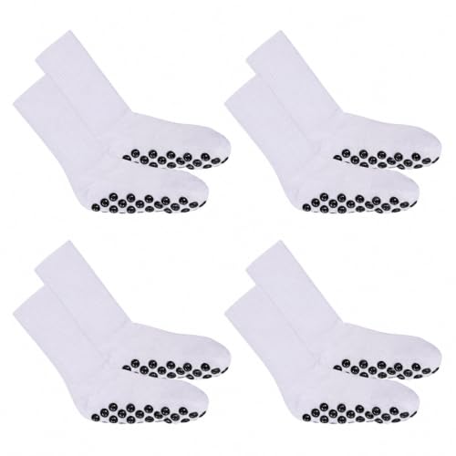 4 Paires Chaussettes Antidérapantes Foot, Respirantes et Amortissantes, Chaussettes Sport Unisexes pour Football, Basketball, Musculation, Running, Yoga, Adultes et Étudiants ( EU 37-43, Blanc)