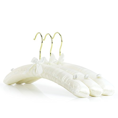 Hangerworld Ivory Satin Padded Hangers 17Inch With Non-Slip Buttons For Strappy Dresses, Ideal Bridal Bride Hanger For Wedding #TOP6