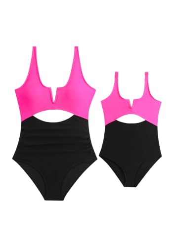 FLITAY Women's One Piece Swimsuits High Waisted Bathing Suit Blk XL
