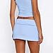 Women Solid Color Low Rise Mini Skirts Y2k Fold Over Bodycon Fitted Micro Skirts Sexy Party Going Out Streetwear Blue
