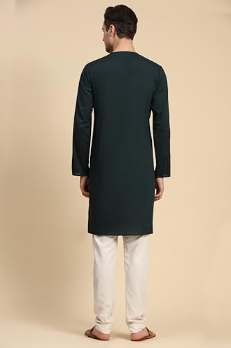Image of SKAVIJ Men's Pure Cotton Solid Kurta Pajama Set Round Neck Casual Yoga Dress (KP096green Green L)