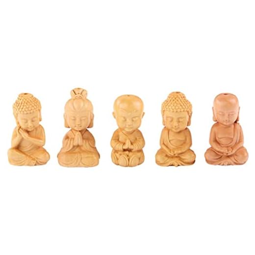 5st Wood Little Monk Statue Cute Monk Figurines Chinese Traditional Little Monk Figure Kid Toys Playset Cake Topper for Home Car Table Desktop Shelf Ornament