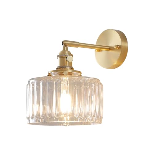 Image of Vanity Lights for Bathroom Mid Century Wall Sconce Light Fixture with Clear Glass Shade 90 Degree Adjustable Gold Brass Finish Hardwired Vintage Wall Lighting for Over Mirror Bedroom