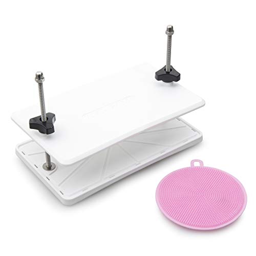 Birdtown Traders Tofu Press - Removes Moisture - Makes Tofu Ready for Marinades and Dressings - Creates Crunchy Crust When Cooking Tofu - Better Flavor and Texture - Complete with Silicone Sponge