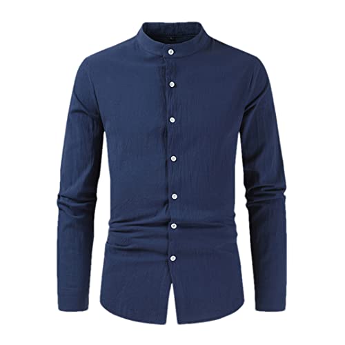 Chemise de plage en lin homme col montant bleu marine XL Rfmfkkg