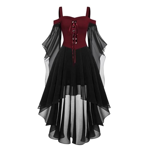 Halloween Kleid Für Frauen Gothic Kleidung Damen Renaissance Partykleid Netzstoff Trägerkleid Ohne Ärmel Mit Geradem Ausschnitt Und Knöchellangem...