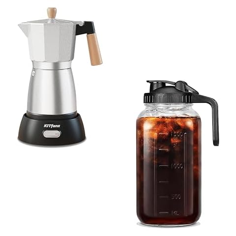 KITfanz Electric Moka Pot 3 or 6 Cup Cold Brew Coffee Maker 64oz Cover