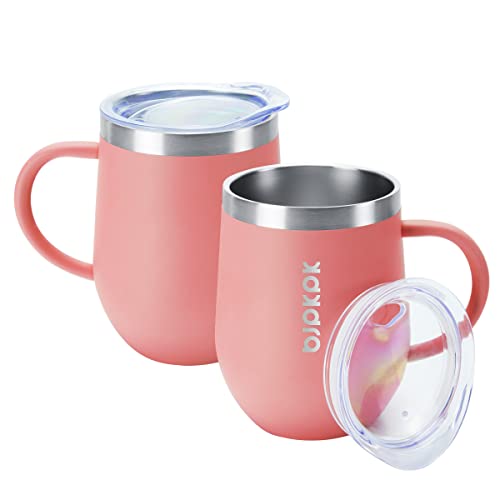 Image of BJPKPK 2 pcs Insulated Coffee Mug, 12 oz Stainless Steel Insulated Coffee Tumbler with Lid for Hot Drinks & Cold Drinks-Light Pink
