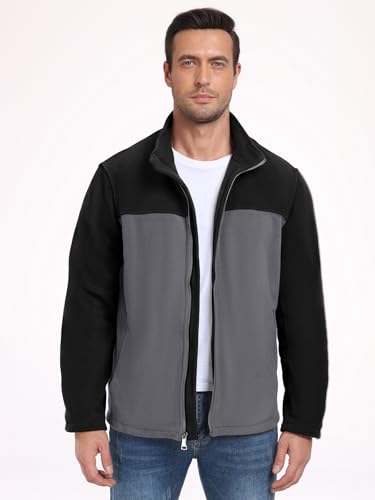 PEGENO Men's Fleece Jacket Classic Full Zip Stand Collar Lightweight Casual Soft Warm Coats With Zipper Pocket3