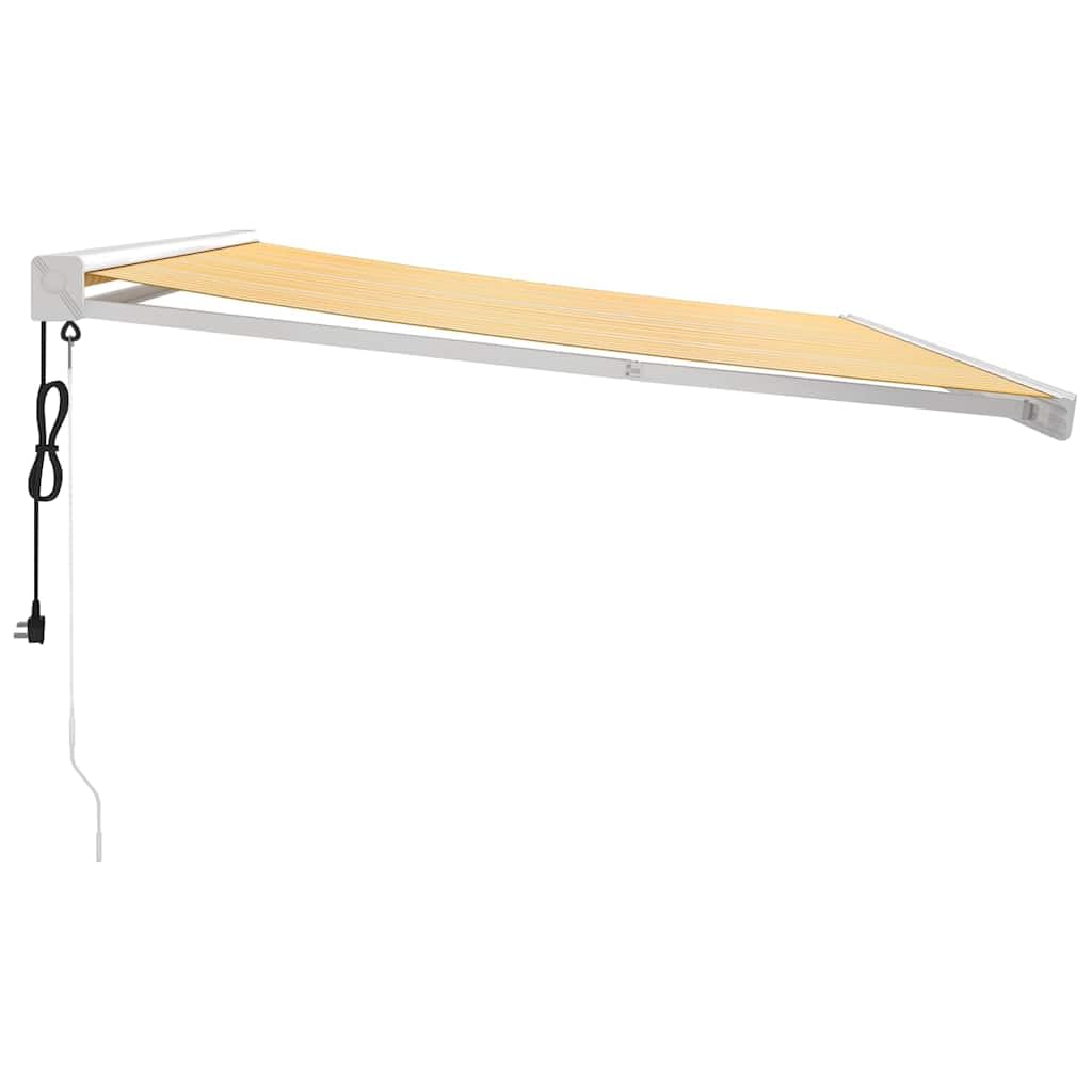 Tenda da sole retrattile con braccio articolato, colore giallo e bianco, 4 x 3 m, stabile tenda da terrazza in alluminio e tessuto di poliestere, tenda da parete per balcone, terrazza e