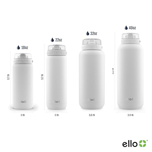 Image of Ello Cooper 18oz Kids Stainless Steel Water Bottle with Straw and Carry Handle, Double Walled and Vacuum Insulated Metal, Leak Proof Locking Lid with Soft Silicone Spout, Reusable, BPA Free, White