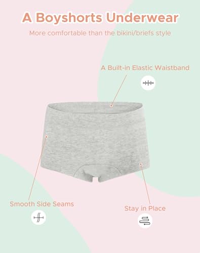 INNERSY Girls' Boyshorts Underwear Soft Cotton Panties Size 8-16 for Teens 5-Pack2