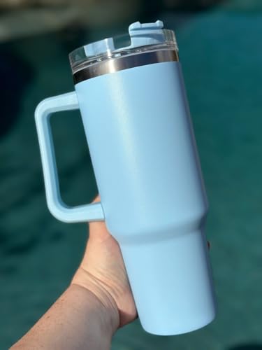 Image of Zephorus Personalized Stainless Steel Tumbler with Handle, 1200ml Capacity, Black Insulated Travel Mug with Straw, Custom Name Design (Blue)
