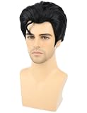 Bettecos Mens 50s Costume Wig with a Front Curly Hair- Short Black Wigs for Men Halloween Cosplay Party (Adults)
