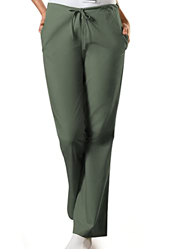 Cherokee Workwear Women Scrubs Pant Natural Rise Flare Leg Drawstring Plus Size 4101, 2XL, Olive