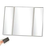 miroir triptyque industriel [Trois côtés sans angle mort] La combinaison de plusieurs surfaces miroirs crée un effet d'éclairage sur trois côtés. Le visage, l'arrière de la tête et d'autres zones sont entièrement couverts, éliminant tout angle mort en termes de lumière ou d'angle de vue. Se coiffer et vérifier son maquillage devient plus précis.