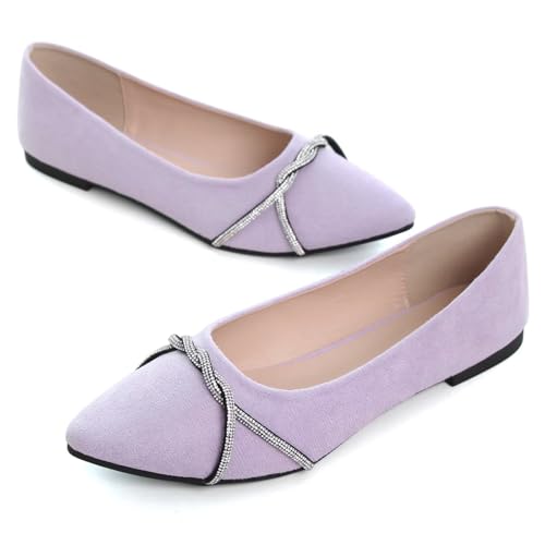 Image of TN TANGNEST Womens Casual Flats Chain Ballet Flats | Fashion Pointed Toe Rhinestone Flats, Comfort Slip On Dress Shoes for Business Work Office Wedding Party