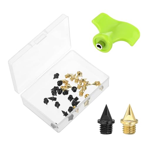 PATIKIL - PATIKIL 1/4 Inch Carbon Steel Track Spikes, 32 Pack Sports Shoes Spikes Replacement Accessories with Spike Wrench for Long Jumping Running, Black Gold