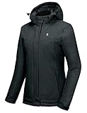 Little Donkey Andy Women's Waterproof Hiking Skiing Jacket with Removable Hood, Fleece Lined Winter Warm Rain Coat Black M