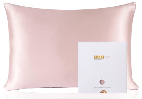 ZIMASILK 100% Pure Mulberry Silk Pillowcase for Hair and Skin Health,Soft and Smooth,Both Sides Premium Grade 6A Silk,600 Thread Count,with Hidden Zipper,1pc (Queen 20''x30'',Pale Pink)