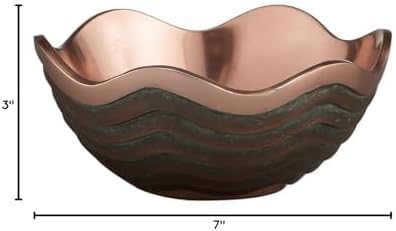 Miniatura 8 de Nambé Copper Canyon Bowl Plato de cobre festoneado Verdigris de 7 pulgadas Centro de mesa de metal decorativo y soporte de frutas con borde