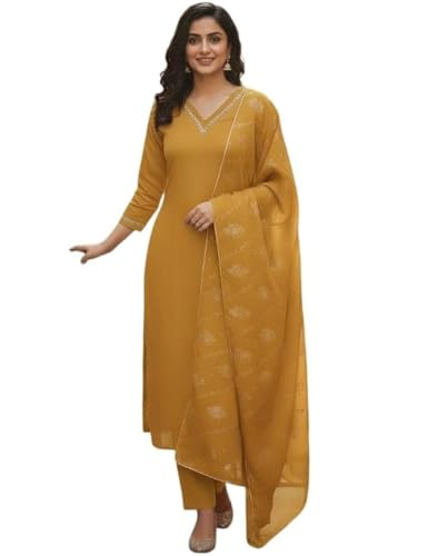 Image of Women's Blue Color Polyester Kurta Set with Pant & Dupatta | 3-Piece Suit