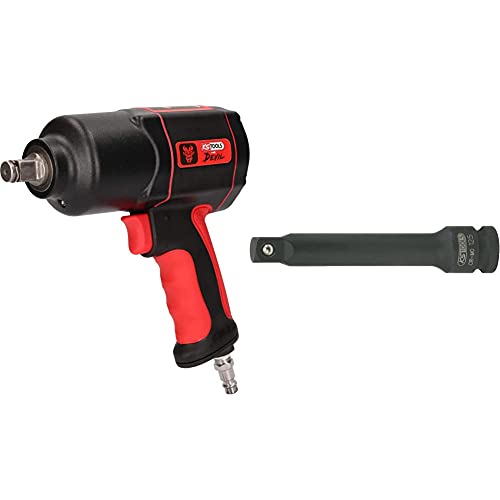 KS Tools 515.1200 THE DEVIL Hochleistungs-Druckluft-Schlagschrauber, Schwaz/Rot, 1/2 Zoll, max. Löse-Drehmoment 1600Nm & 515.1135 1/2 Kraft-Verlängerung, 125mm