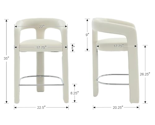 Image of HNY Modern Barrel Bar Stools Set of 3, 26 Inch Upholstered Velvet Counter Height Barstools with Open Back and Armrests, for Kitchen Island, Home Bar, Dining Room, No Assembly, Cream