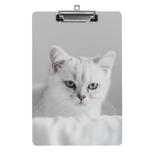 Porte-bloc A4 avec pince ultra-plate motif chat blanc élégant