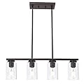 TODOLUZ Farmhouse Dining Room Chandelier 4-Lights Kitchen Island Light, Clear Glass Pendant Lighting Fixtures in Oil Rubbed Bronze
