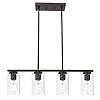 TODOLUZ Farmhouse Dining Room Chandelier 4-Lights Kitchen Island Light, Clear Glass Pendant Lighting Fixtures in Oil Rubbed Bronze
