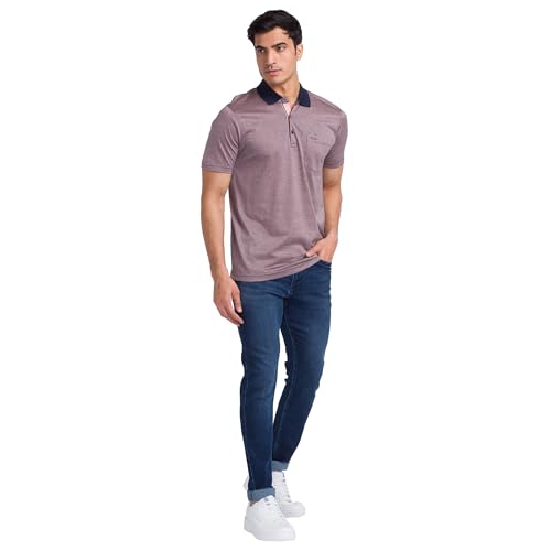 Image of Park Avenue Men's Pure Cotton Two Tone Pattern Slim Fit Polo Collar Half Sleeve Casual T-Shirt