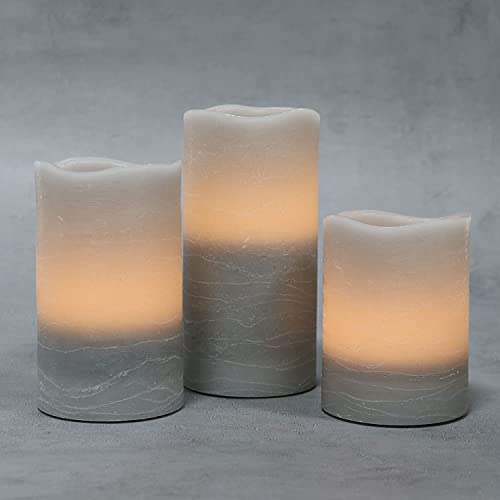 Image of Rhytsing Grey Battery Operated Flameless Led Candles with Timer Function, Warm White Light, Real Wax Finish, 6 Batteries Included - Set of 3