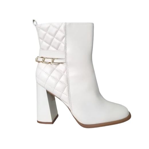 Bota Cano Curto Vizzano Matelassê Salto Alto Feminina - Off White - 36