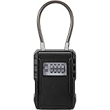 キーボックス 鍵 ボックス 南京錠 ロック ダイヤル式 4桁 キー収納 大容量 防犯 盗難防止 日本語説明書付き 拡大版 (ブラック, ワイヤー式)