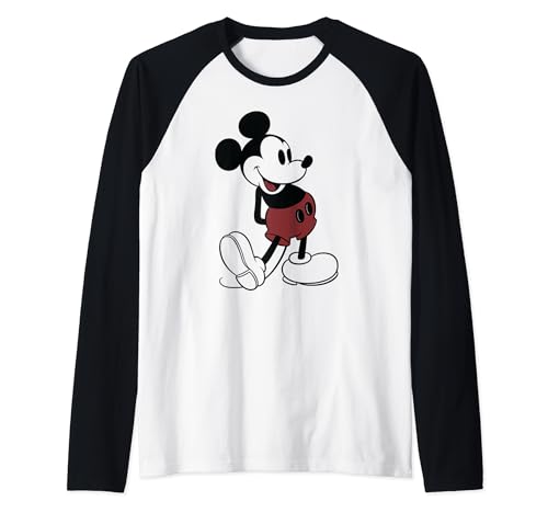 Disney Mickey Mouse Classic Standing Pose Outline Raglan Baseball Tee