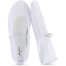 Ankis Mesh Ballet Flats for Women, Black Mesh Flats Buckle Strap Mary Jane Ballerina Flats Womens Fishnet Flat Sandals Shoes for Dressy Summer